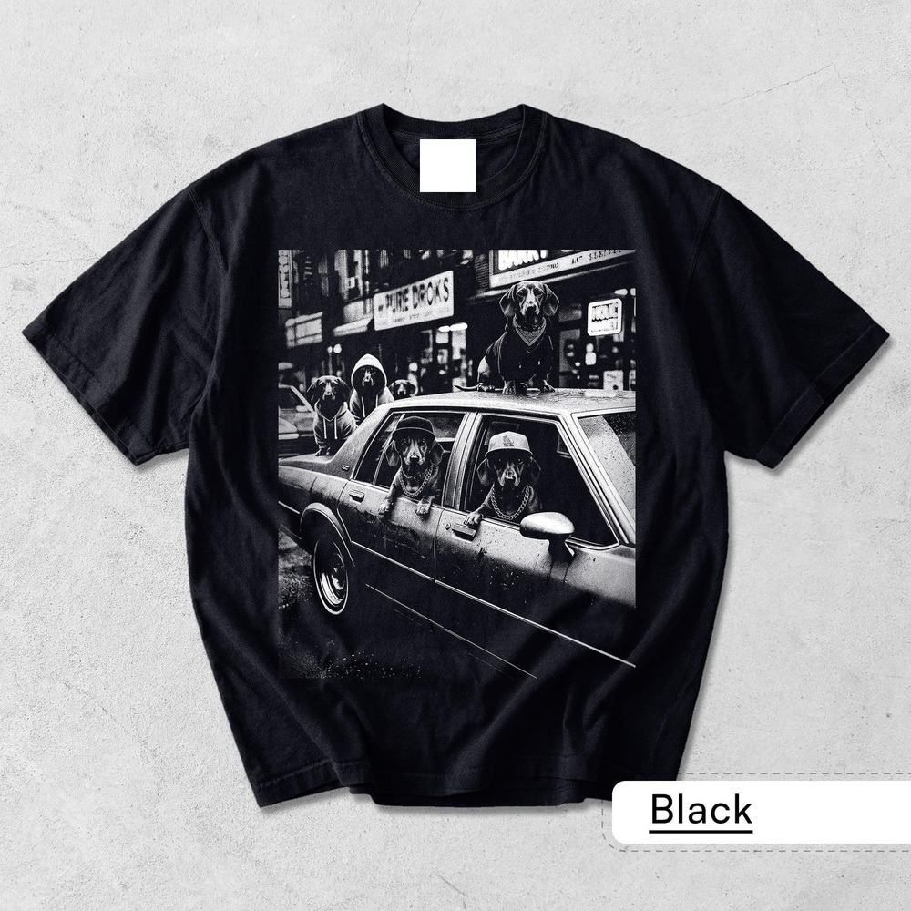 Dachshund Streetwear Shirt, Funny Doxie Gang Car Tee